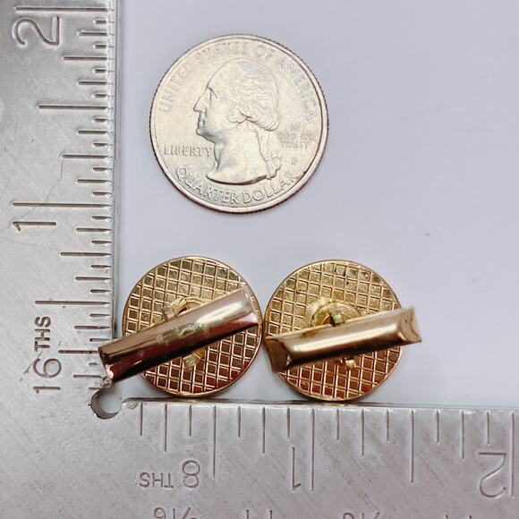 Vintage Modernist Geometric Cufflinks Mother Of Pearl Gold Tone 1960s 1970s - Picture 10 of 10